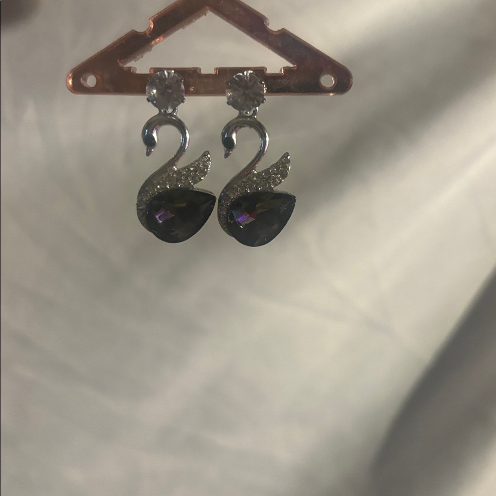 Elegant Silver and Purple Swan Earrings